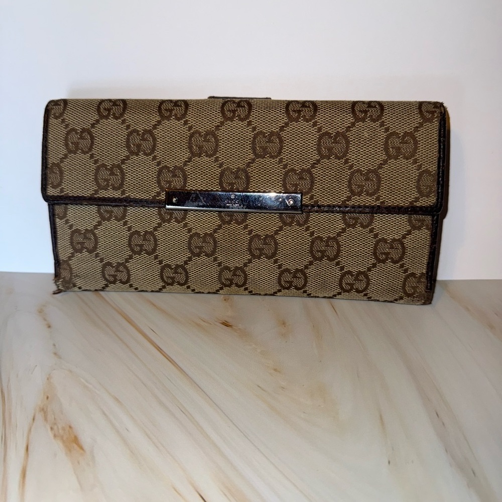 Gucci Tan and Brown Monogram Wallet